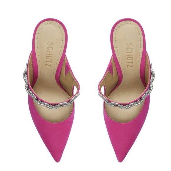 Schutz Elisah Pink Slip On Pointy Toe Embellished Upper High Stiletto Heel 5.5 - Picture 2 of 11
